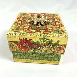 Punch Studio Jeweled Christmas Poinsettia Holiday Gift Box 4" X 4" X 3.25"